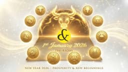 1st January 2026 Horoscope Chart with Golden Sunrise and Zodiac Symbols.