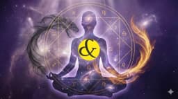 A surreal, spiritual illustration showing a human silhouette made of starlight looking into a mirror. The reflection shows a complex astrological birth chart, symbolizing self-discovery through astrology. Background features Rahu (Dragon Head) and Ketu (D