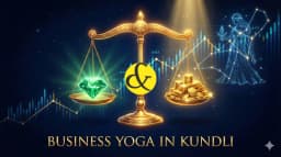 Golden scale and Mercury planet representing Business Yoga in Astrology.