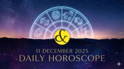 A horoscope graphic for 11 December 2025, displaying the Leo Moon symbol and a calendar icon highlighting the auspicious Abhijit Muhurat time.