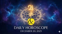 A "Cosmic Dashboard" graphic for December 20, 2025, displaying the Waxing Moon symbol, the Root symbol for Moola Nakshatra, and a red warning block for Rahu Kaal.