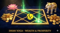 Golden astrological birth chart showing the connection between the 2nd and 11th houses for Dhan Yog.