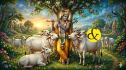 Lord Krishna with cows representing the Govind form on Govind Dwadashi.