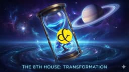 An hourglass symbolizing time and Saturn placed in the mysterious 8th house of a birth chart.