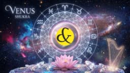 Glowing pink planet Venus surrounded by 12 zodiac sign symbols representing its astrological effects on love, wealth, and personality.