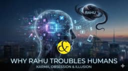 A surreal illustration of a human silhouette with a smoky, digital cloud around the head, representing Rahu's illusion and influence on the modern mind.