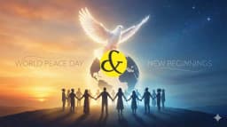 A white dove flying over a glowing Earth at sunset, symbolizing World Peace Day on December 31st.