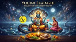 | A serene, divine illustration of Lord Vishnu seated on the |