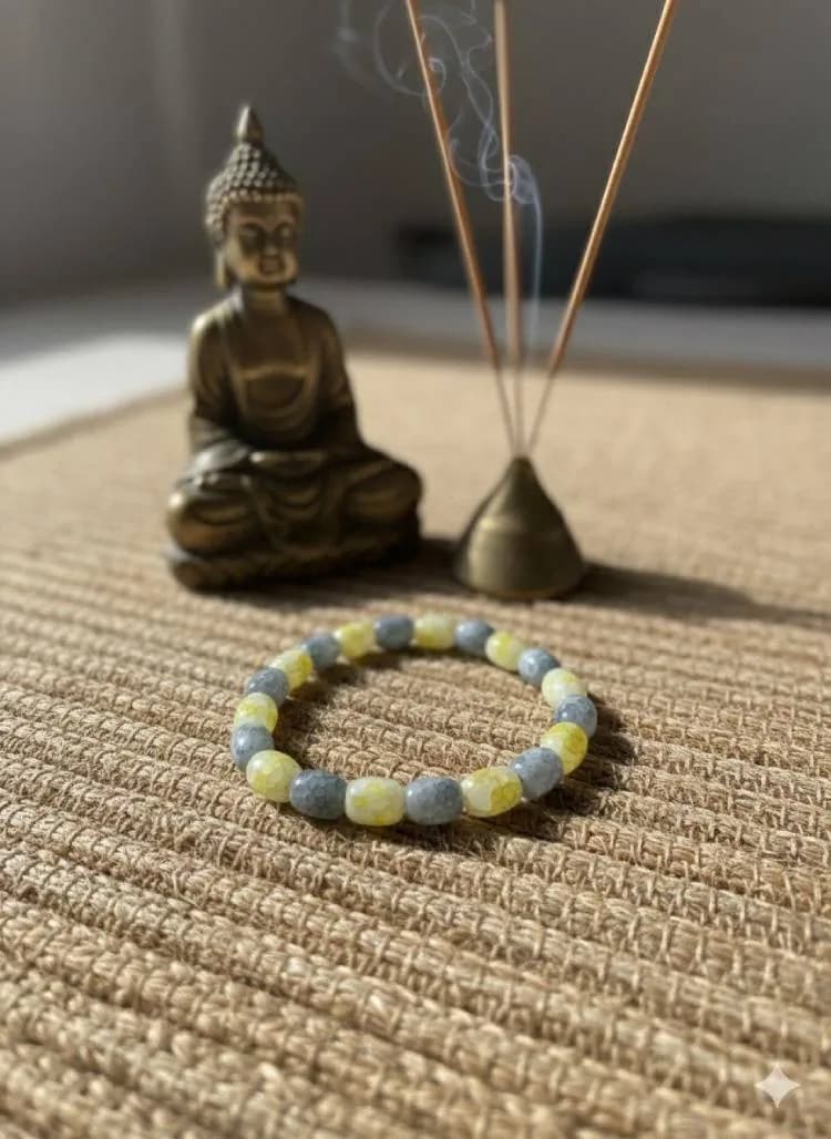 Yellow and Grey Cracked Agate Stone Bracelet for Balance
