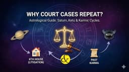 A Vedic birth chart showing Saturn and Ketu influencing the 6th house of litigation, symbolizing karmic legal battles.