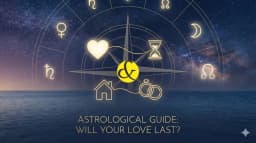An astrological checklist graphic showing icons for "Heart" (Venus), "Time" (Saturn), "Family" (4th House), and "Karma" (Nodes), representing the pillars of relationship stability.