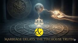 An astrological chart diagram highlighting the 7th House with a "Low Battery" icon symbol, representing a weak 7th Lord causing marriage delays.