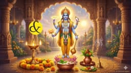 Divine illustration of Lord Vishnu with a glowing golden aura and traditional Puja offerings representing the Papmochani Ekadashi Vrat of 15 March 2026.