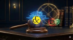 A conceptual illustration of a house blueprint resting on a judge's gavel. A zodiac wheel overlays the image, highlighting a "Red" warning zone in the 4th House (Dispute) and a "Green" success zone (Victory), symbolizing the astrological influence on prop