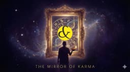A mirror reflecting a horoscope chart representing the soul's karmic journey.