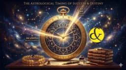 | A glowing Vedic birth chart overlayed on a golden compass, |