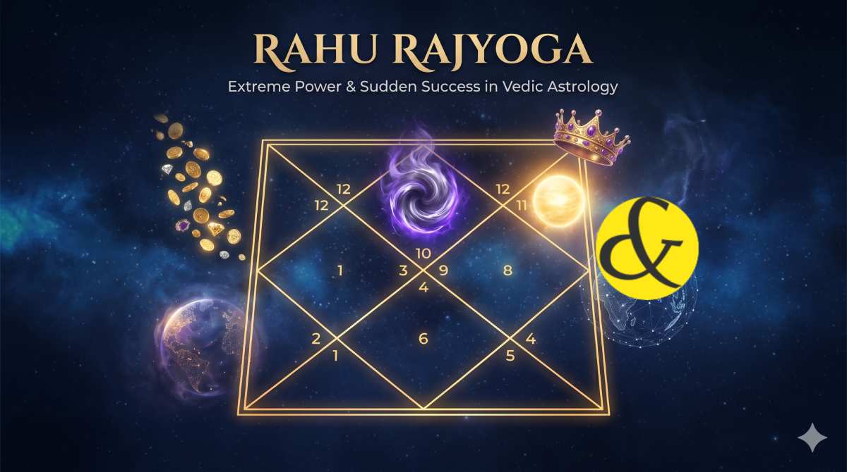 | A glowing Vedic astrology birth chart showing powerful     |