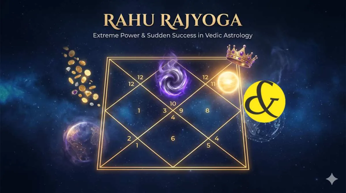 | A glowing Vedic astrology birth chart showing powerful     |