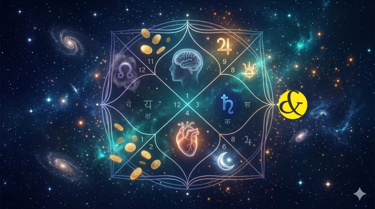 | A glowing Vedic astrology chart revealing the 16 hidden    |
