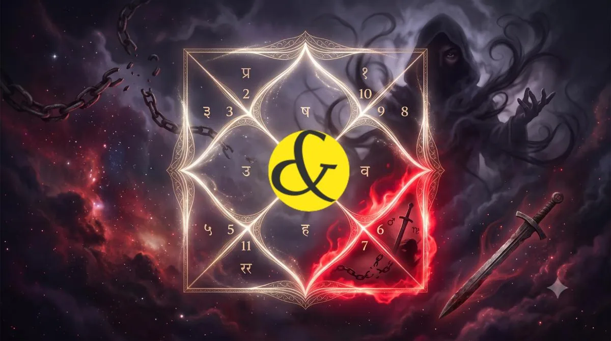 | A mystical Vedic astrology birth chart highlighting the    |