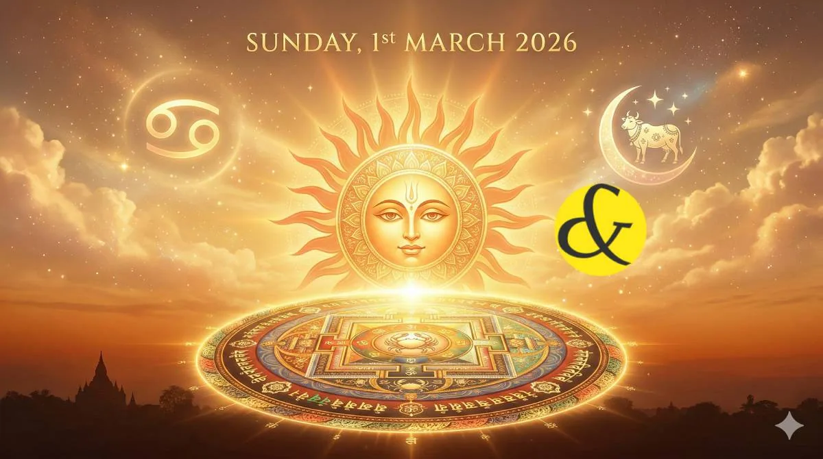 Radiant Sun astrological theme representing Sunday 01 March 2026.