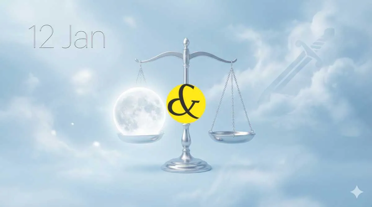 Silver Scales and Moon representing the astrology of 12th January 2026.