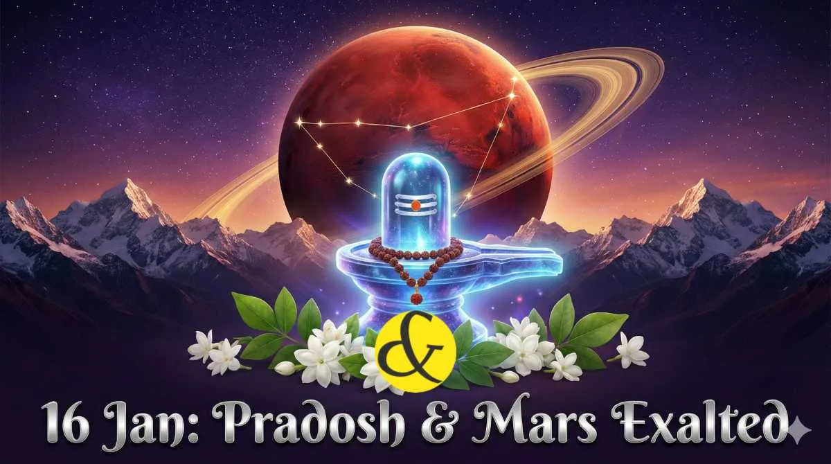 Crystal Shivling with Red Mars background representing the astrological events of 16 Jan 2026.