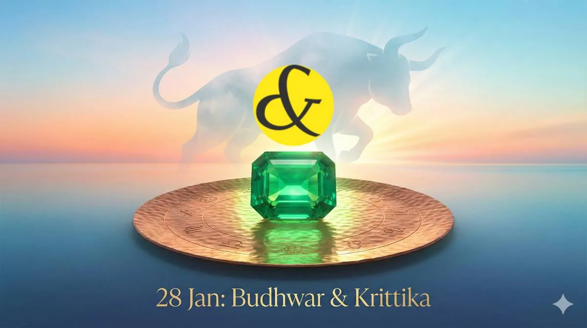 Green Emerald and Copper symbols representing Wednesday 28th January 2026 astrology.