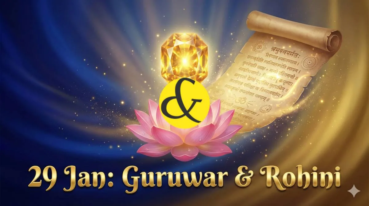Yellow Sapphire and Lotus symbols representing Thursday 29th January 2026 astrology.