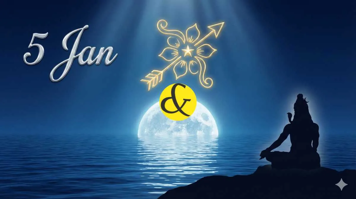 5th January 2026 Horoscope Chart with Moon in Cancer and Pushya Nakshatra symbols.