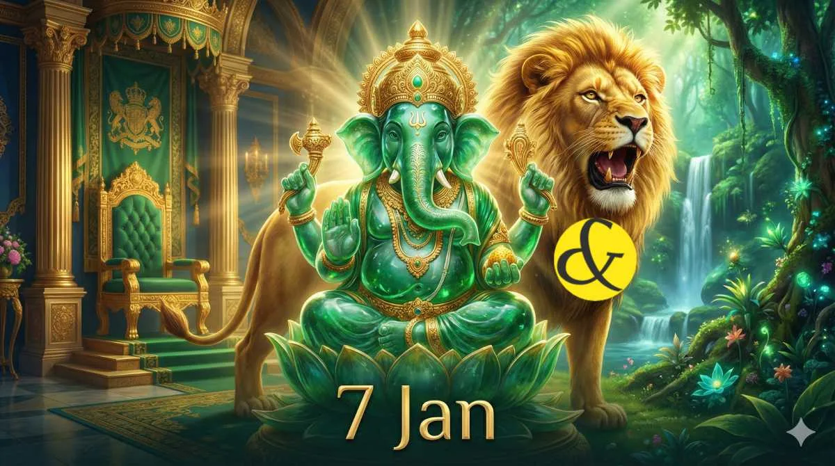 Lord Ganesha and Golden Lion representing the astrology of 7th January 2026.
