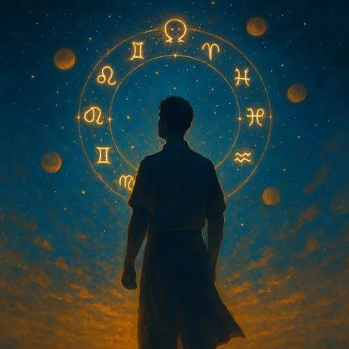 A confident person under a glowing zodiac sky, representing astrology as a source of hope, guidance, and strength in life.