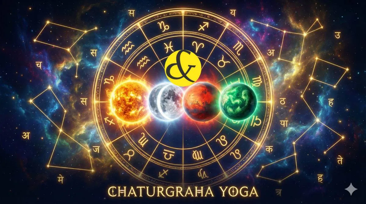 4 Planets in One House, Chaturgraha Yoga Effects, 4 Planets Conjunction Vedic Astrology, Stellium in Astrology, Sun Moon Mars Mercury Conjunction, Planetary Combinations Kundali, Sanyasa Yoga