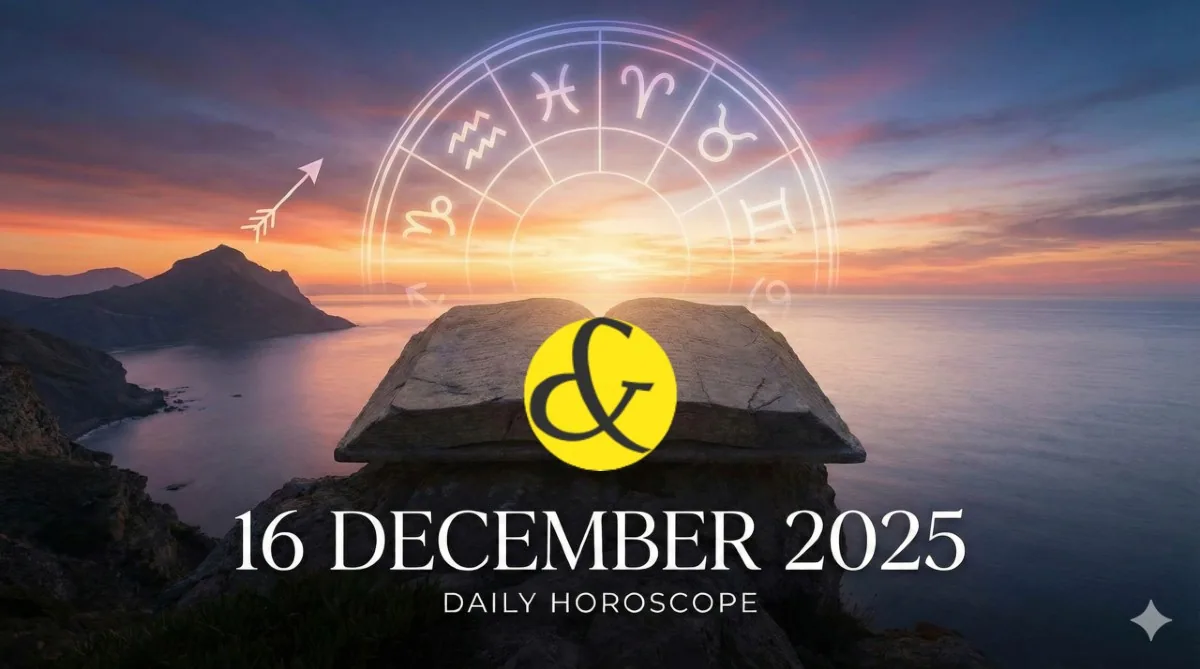 A horoscope graphic for Tuesday, 16 December 2025, featuring the Mars symbol and cards displaying Tithi, Strategy, and Rahu Kaal timings.