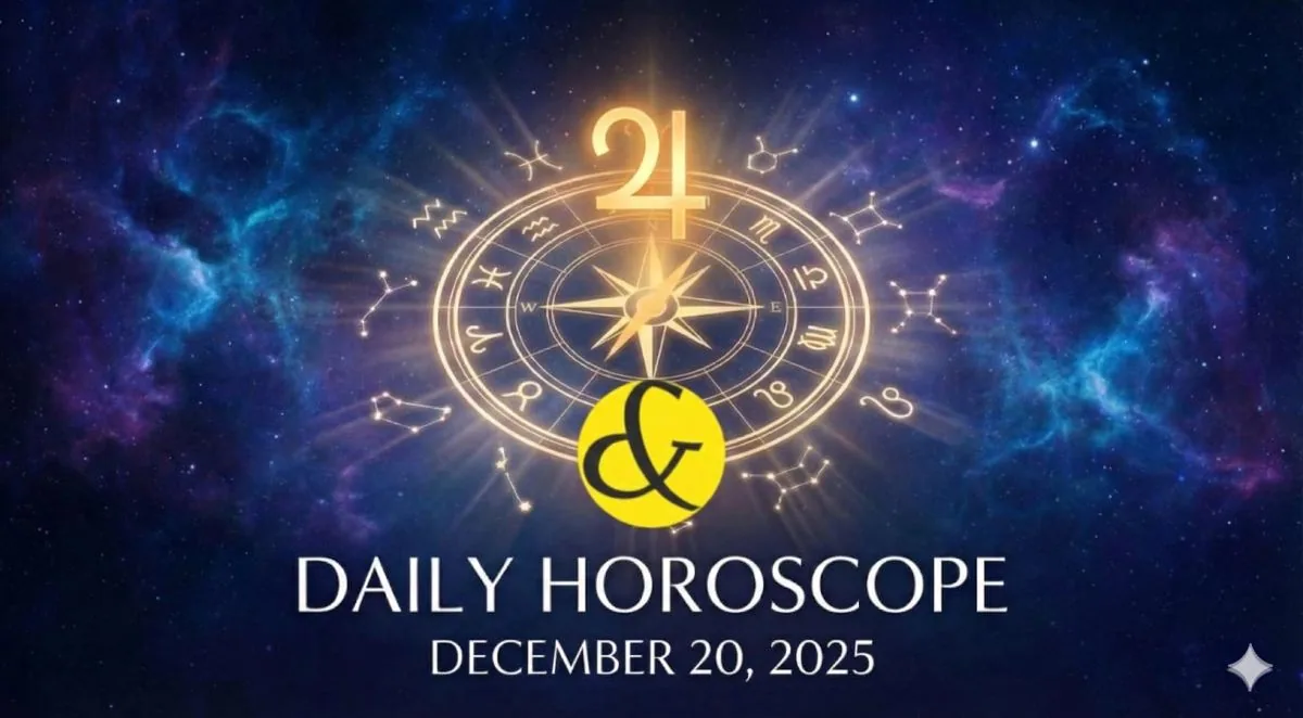 A "Cosmic Dashboard" graphic for December 20, 2025, displaying the Waxing Moon symbol, the Root symbol for Moola Nakshatra, and a red warning block for Rahu Kaal.