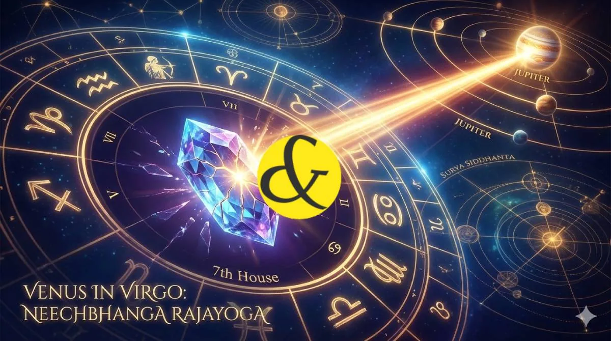 Astrological chart showing Debilitated Venus in 7th House and Neechbhanga Rajyoga formation.