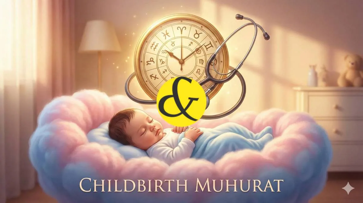 A stethoscope wrapping around an astrological clock representing C-Section Muhurat.