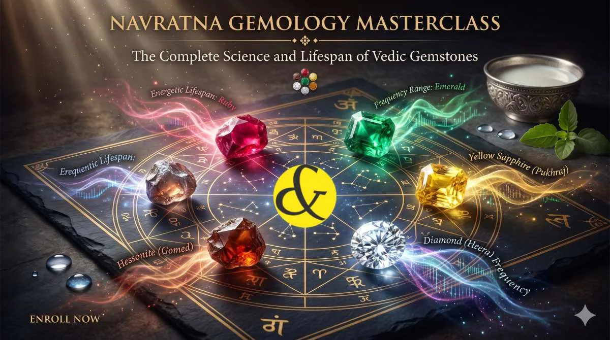 | A highly detailed infographic layout of 9 Vedic gemstones  |