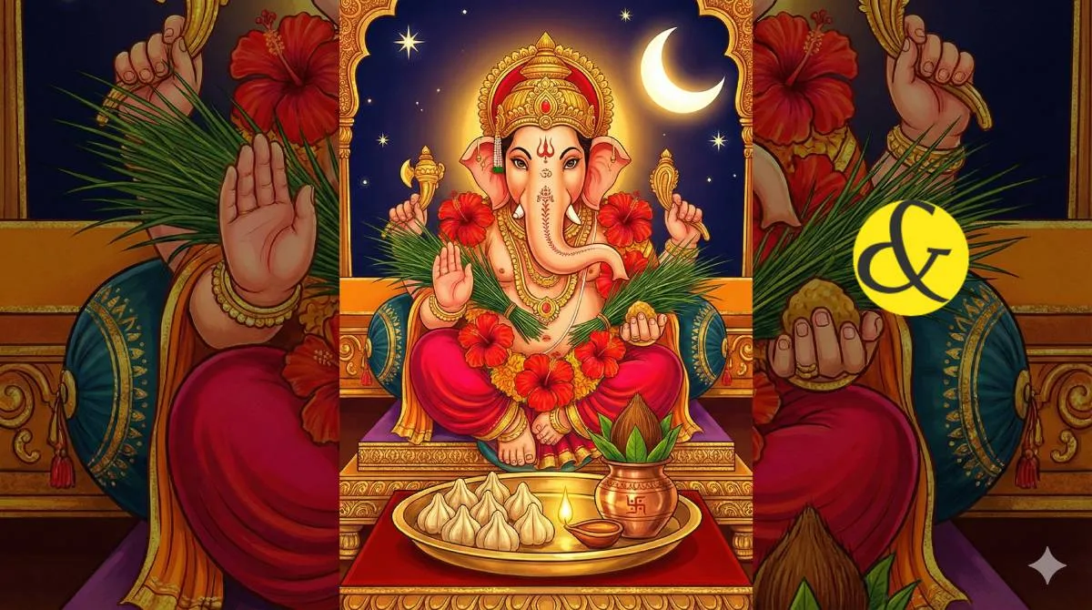 Lord Ganesha worship on Dhundhiraj Chaturthi with Modak and Moon Arghya.