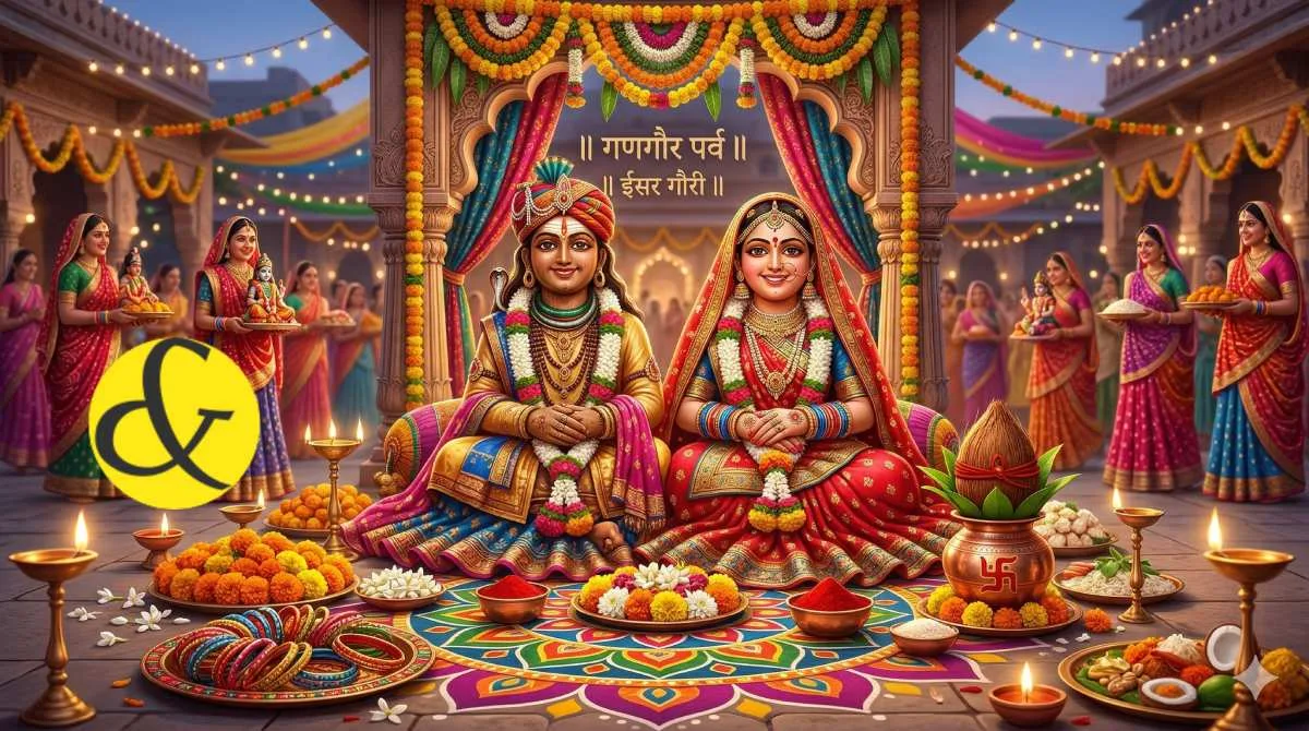 Beautifully decorated idols of Isar and Gauri during the traditional Rajasthani Gangaur festival Puja on 21 March 2026.