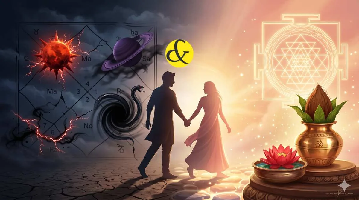 | Astrological birth chart showing 7th house doshas causing  |