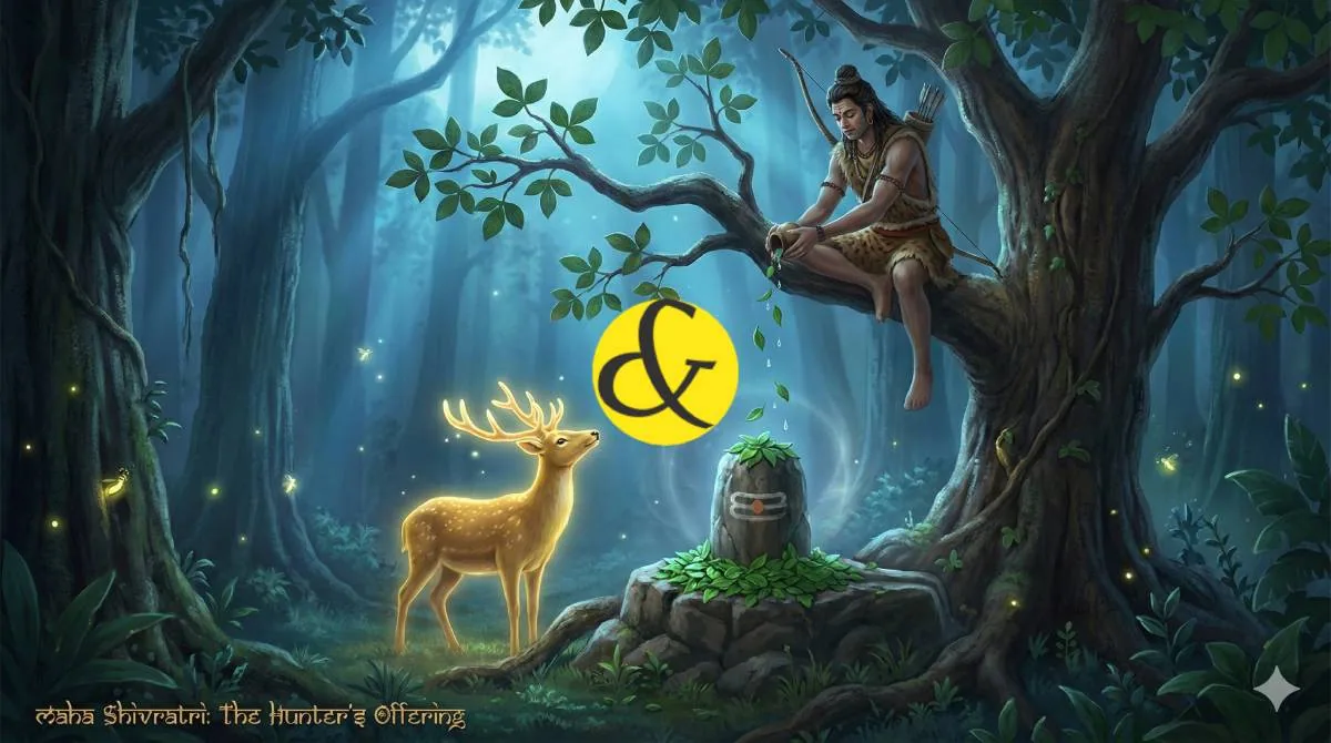 Hunter Chitrabhanu on a Bel tree offering leaves to Shivling on Mahashivratri.