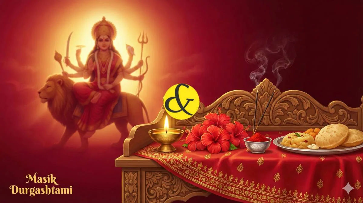 Puja Thali and Diya for Goddess Durga on Masik Durgashtami.