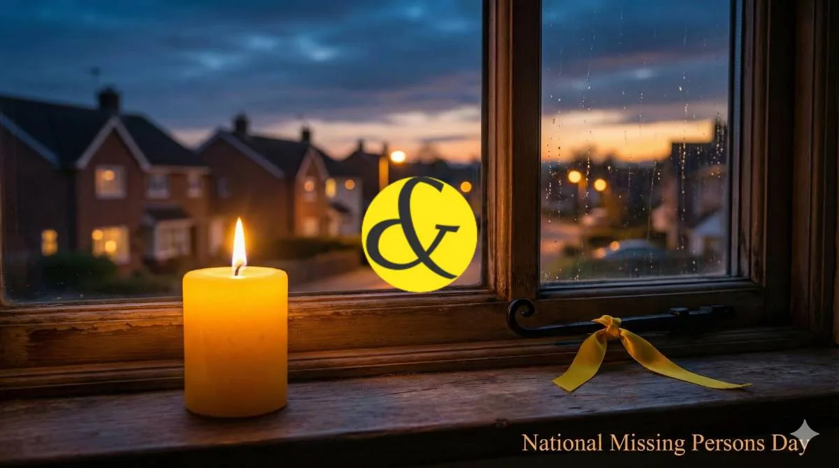 Yellow ribbon and candle symbolizing National Missing Persons Day.