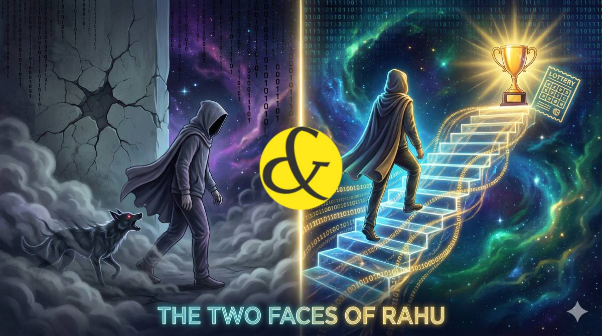 Illustration showing the symptoms of positive and negative Rahu effects on human life.