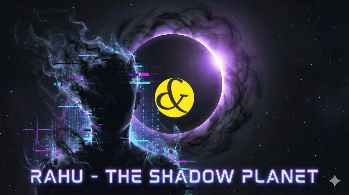Artistic representation of Rahu planet showing digital illusion and shadow effects.