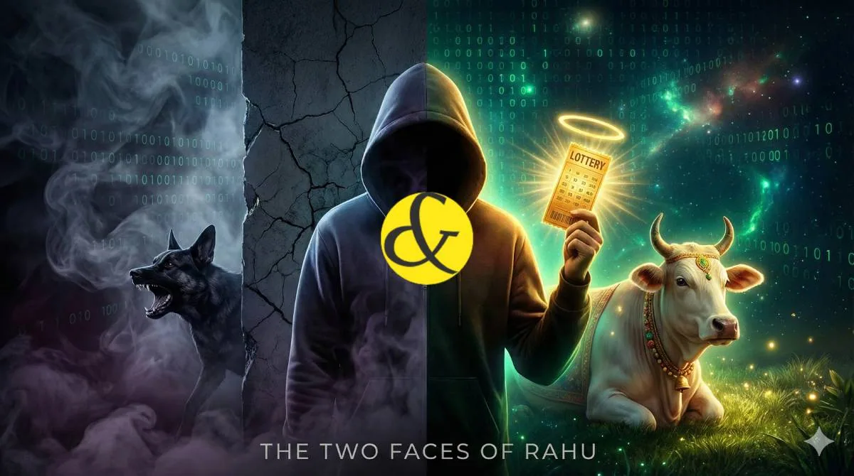 Illustration showing the symptoms of positive and negative Rahu effects on human life.