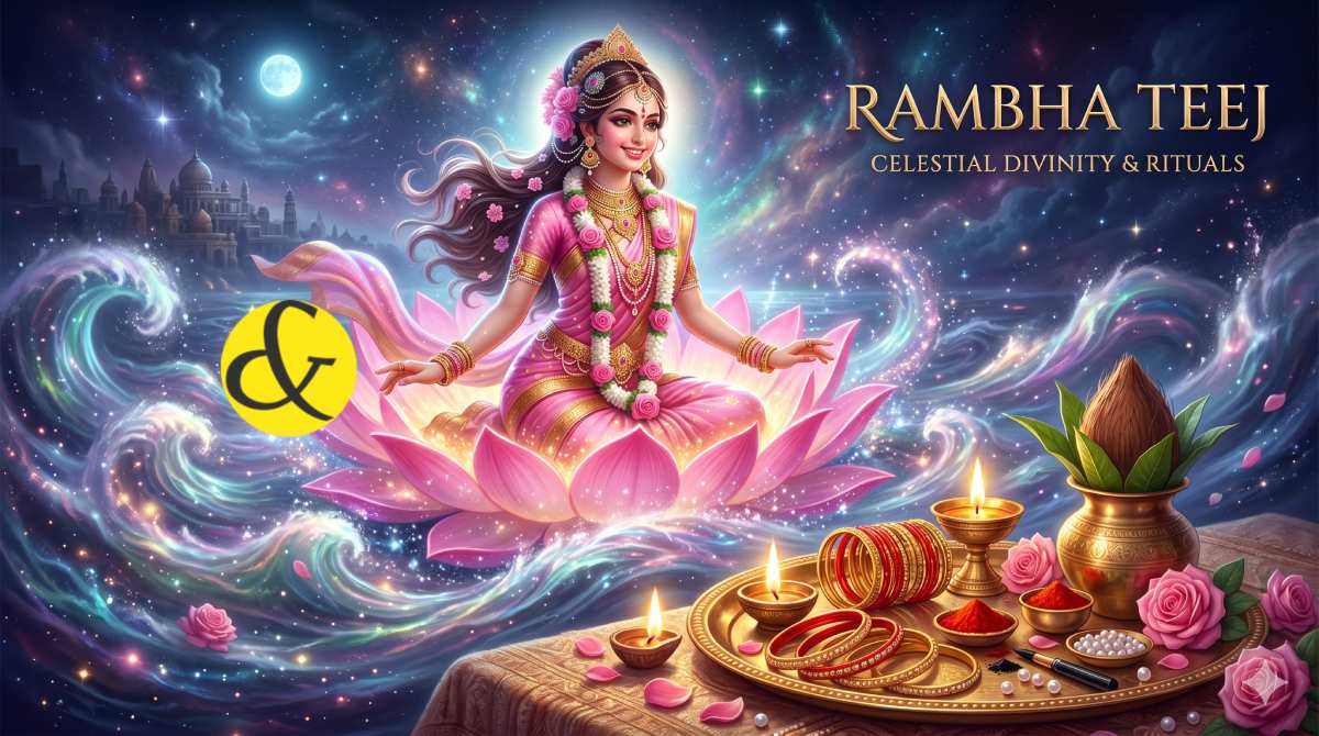 | A beautiful, glowing depiction of Apsara Rambha emerging   |