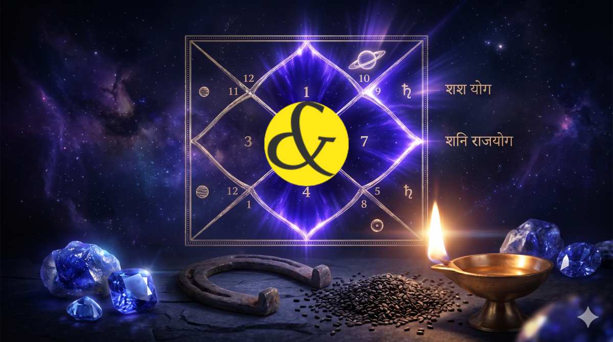 | A glowing Vedic birth chart highlighting Saturn's powerful |