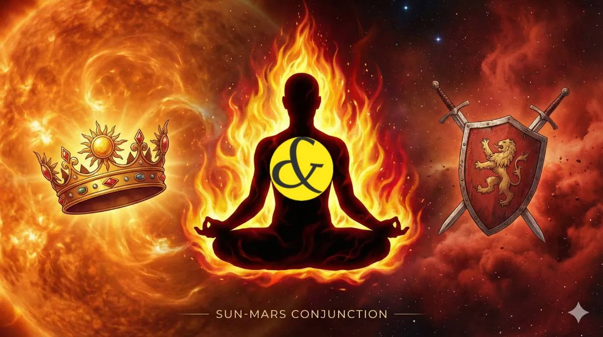 Sun and Mars planetary conjunction representing energy and leadership.